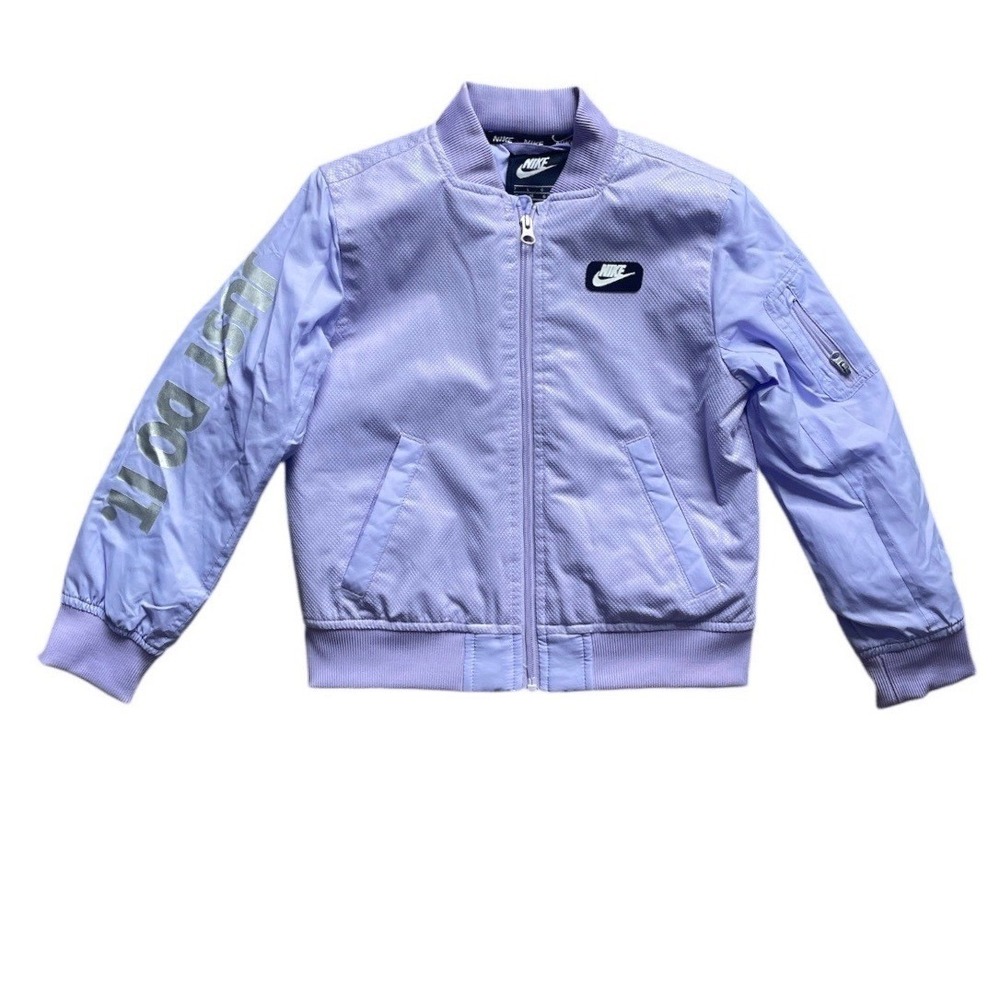 Nike Jacket Girls 7 Bomber Lavender Just Do It Graphic Full Zip EUC